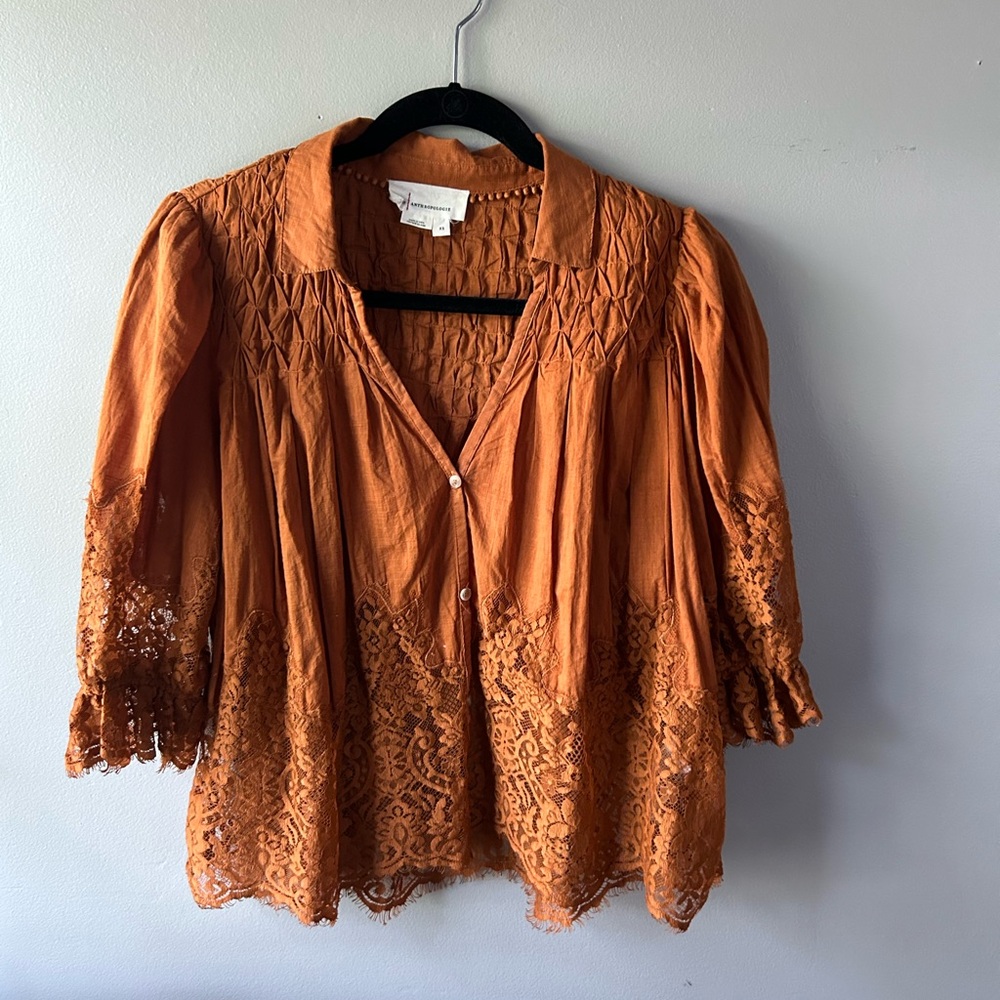Boho lace button up top